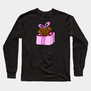 Valentine’s Day Heart Chocolate Lab Puppy in a Pink Box with Bow, made by EndlessEmporium Long Sleeve T-Shirt